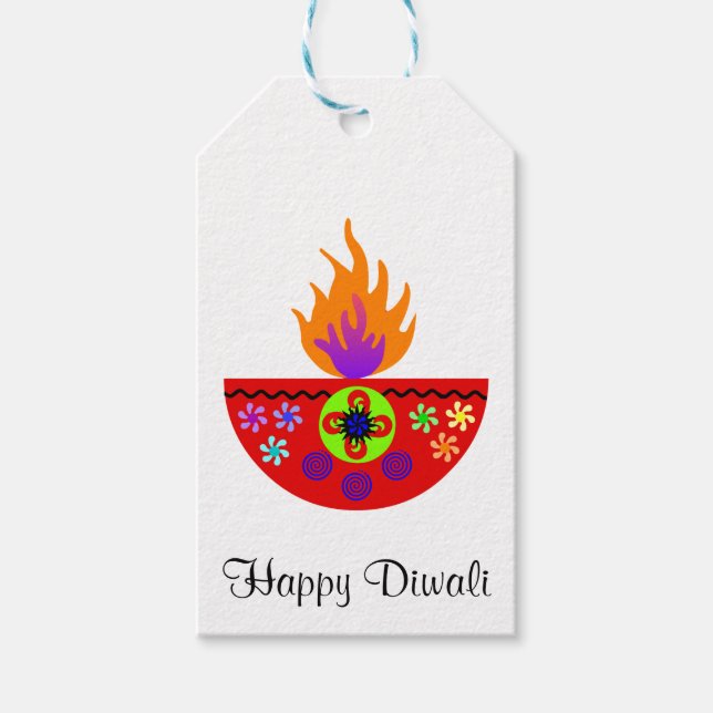 Colourful Diwali Lamp Diya Gift Tags (Front)