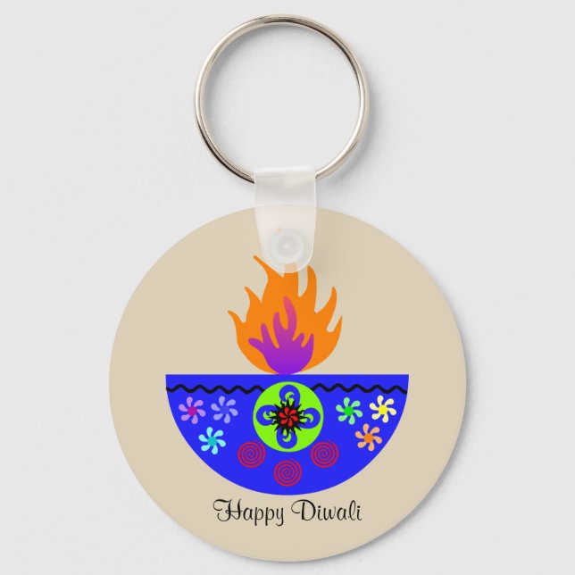 Colourful Diwali Lamp Diya Key Ring (Front)