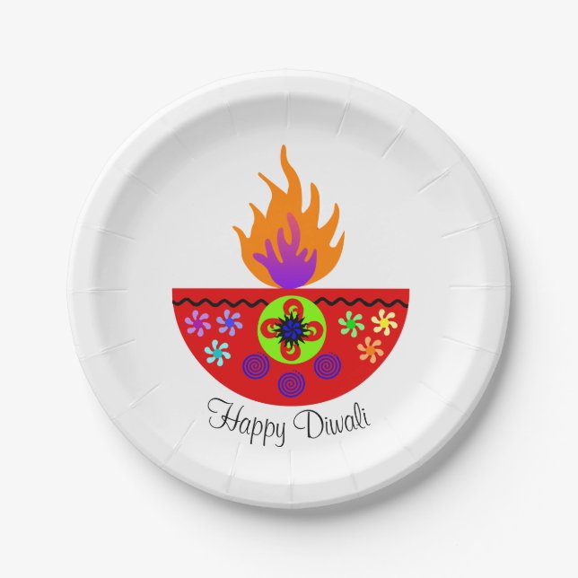 Colourful Diwali Lamp Diya Paper Plate (Front)