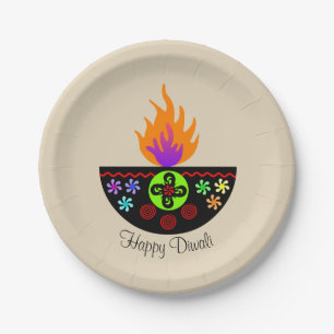 Colourful Diwali Lamp Diya Paper Plate