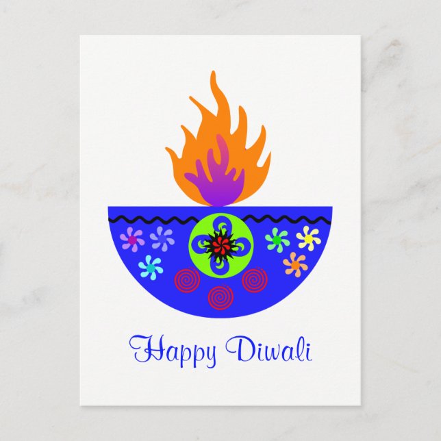 Colourful Diwali Lamp Diya Postcard (Front)