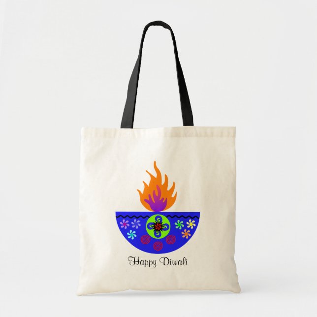 Colourful Diwali Lamp Diya Tote Bag (Front)