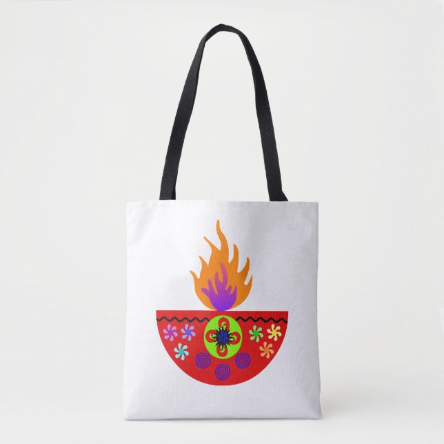 Colourful Diwali Lamp Diya Tote Bag (Front)