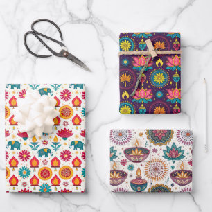 Colourful Diwali Patterns Wrapping Paper Sheet