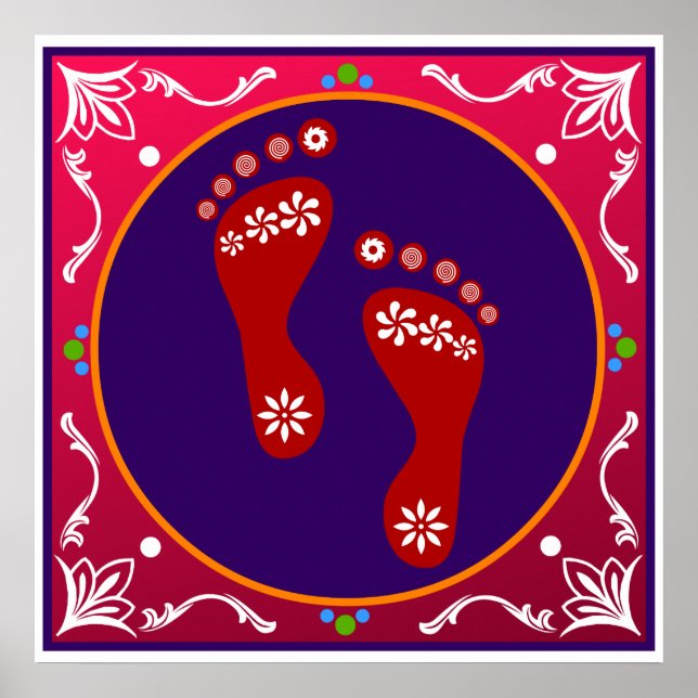 Colourful Diwali Rangoli With Footprint Poster (Front)