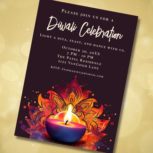 Colourful Diya Diwali Celebration Invitation (Creator Uploaded)