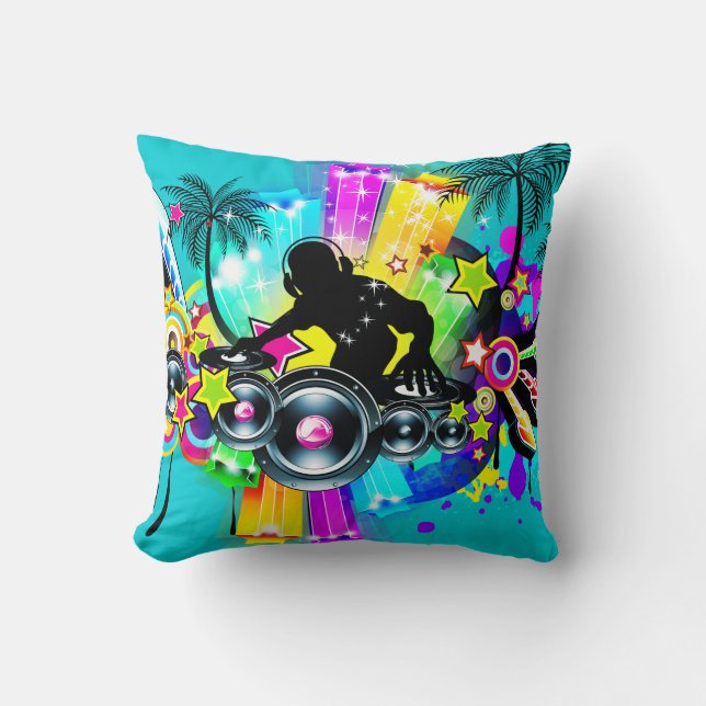 Colourful DJ Music Scene Illustration Cushion (Front)