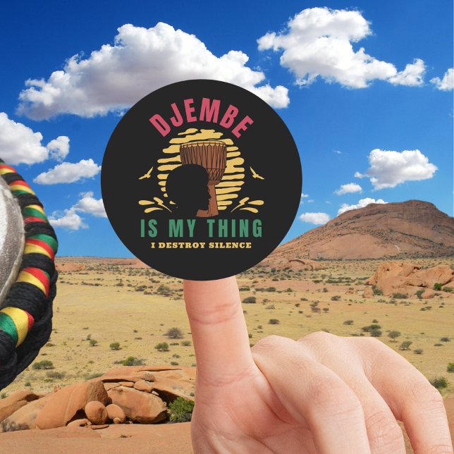 Colourful Djembe is my thing African Drum  Classic Round Sticker (Colorful Djembe Illustration on a black Round Sticker)
