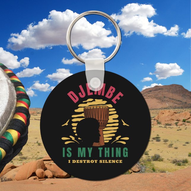 Colourful Djembe is my thing African Drum Key Ring (Colorful Djembe Illustration on a black Keychain)