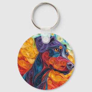 Colourful Doberman Pincher Dog Portrait Key Ring