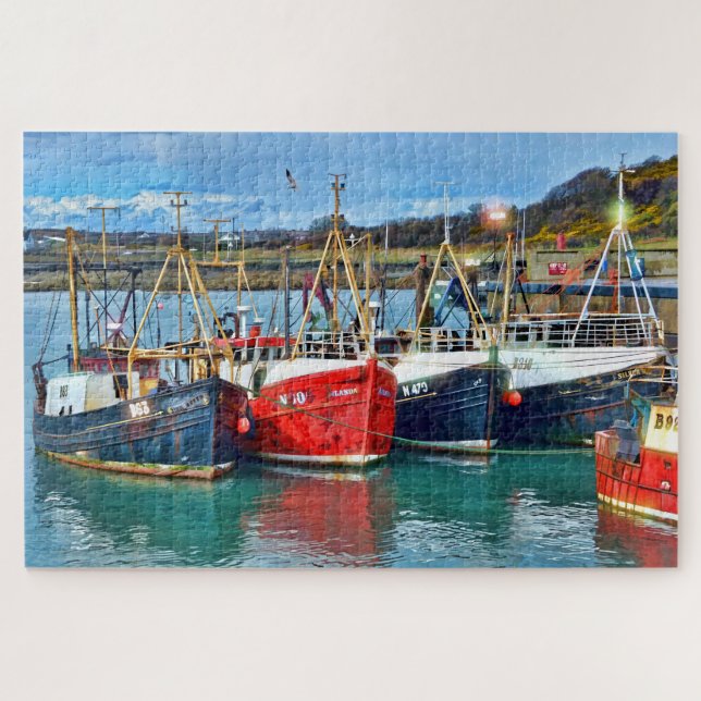 Colourful Docked Boats Beach Landscape Jigsaw Puzzle (Horizontal)