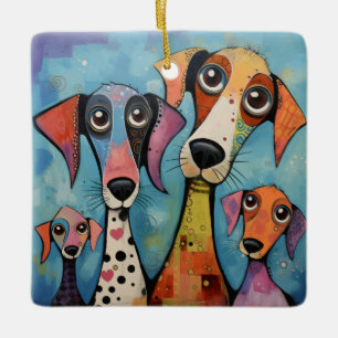 Colourful Dog Abstract Art Cartoon-style Ceramic Ornament