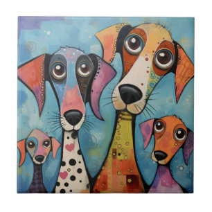 Colourful Dog Abstract Art Cartoon-style Ceramic Tile
