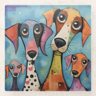 Colourful Dog Abstract Art Cartoon-style Glass Coaster