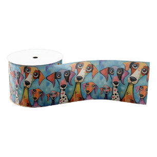 Colourful Dog Abstract Art Cartoon-style Grosgrain Ribbon