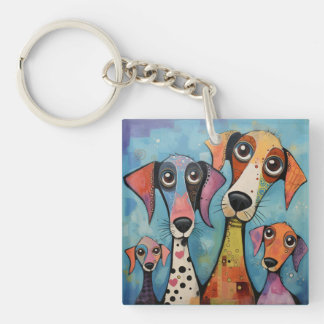 Colourful Dog Abstract Art Cartoon-style Key Ring