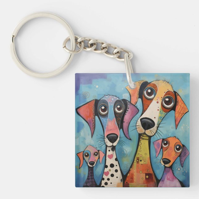 Colourful Dog Abstract Art Cartoon-style Key Ring (Front)