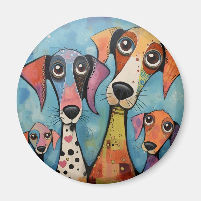 Colourful Dog Abstract Art Cartoon-style Magnet (Front)