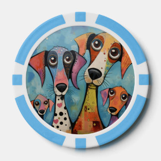 Colourful Dog Abstract Art Cartoon-style Poker Chips