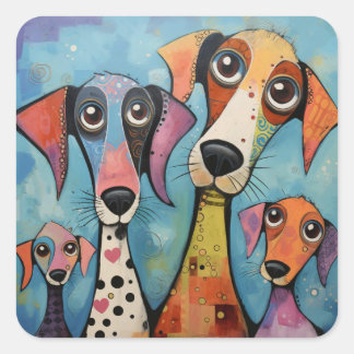 Colourful Dog Abstract Art Cartoon-style Square Sticker