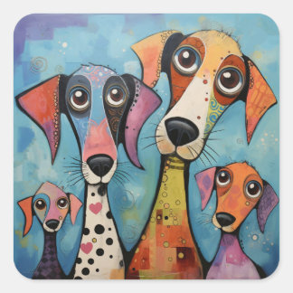 Colourful Dog Abstract Art Cartoon-style Square Sticker