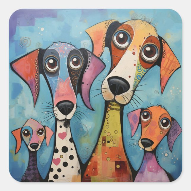 Colourful Dog Abstract Art Cartoon-style Square Sticker (Front)