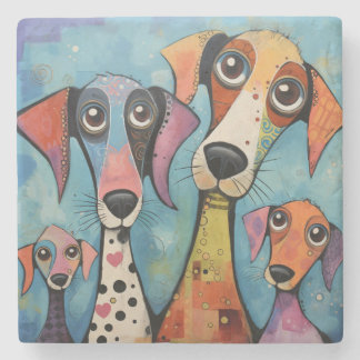 Colourful Dog Abstract Art Cartoon-style Stone Coaster
