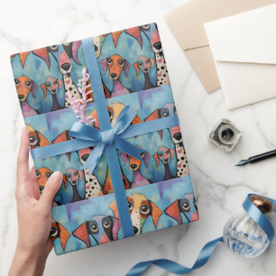 Colourful Dog Abstract Art Cartoon-style Wrapping Paper