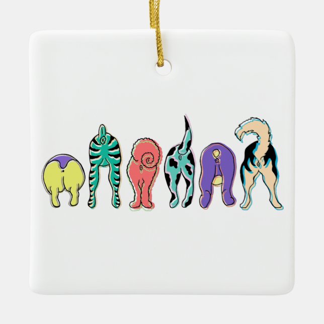 Colourful Dog Butts Ceramic Ornament (Front)