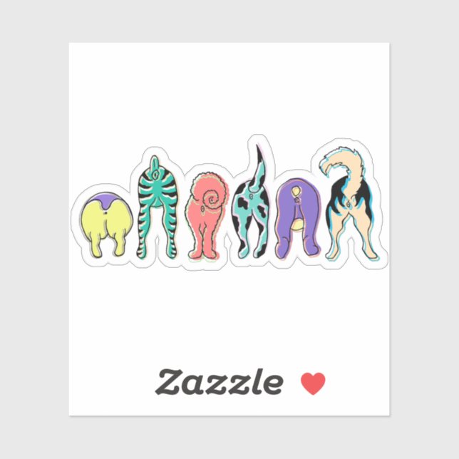 Colourful Dog Butts Custom-Cut Vinyl Stickers (Sheet)