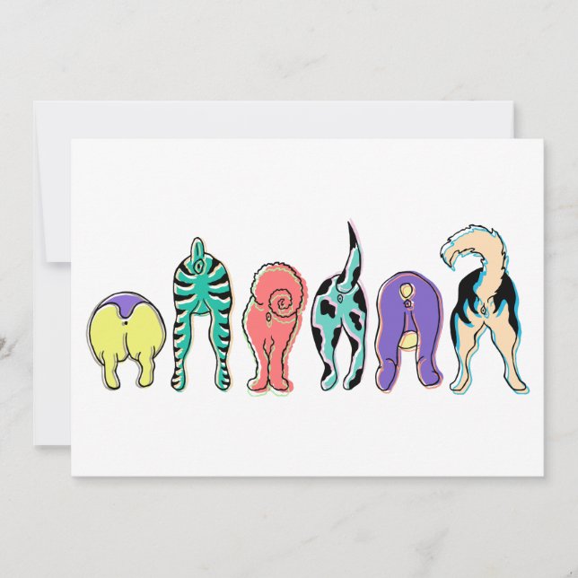 Colourful Dog Butts Invitation (Front)