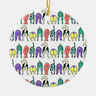 Colourful Dog Butts Pattern Ceramic Ornament
