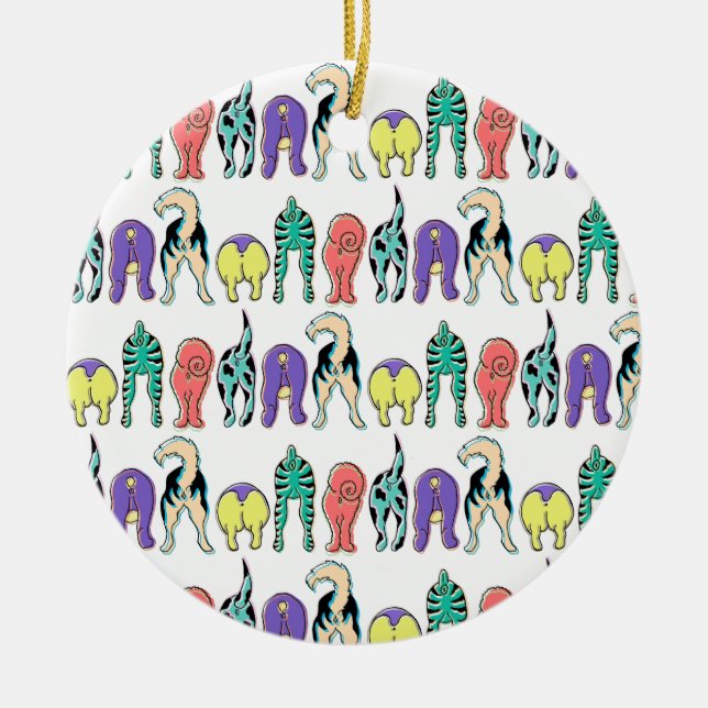 Colourful Dog Butts Pattern Ceramic Ornament (Front)