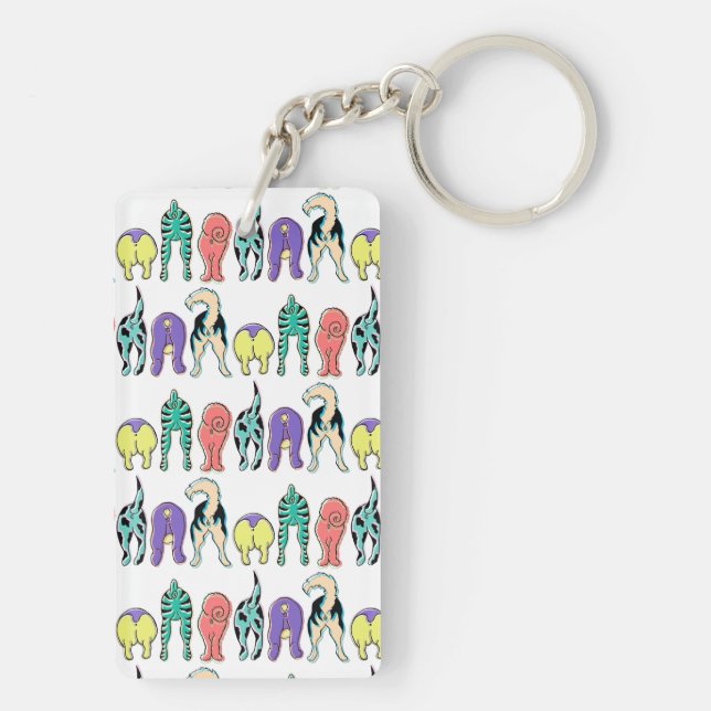 Colourful Dog Butts Pattern Key Ring (Back)