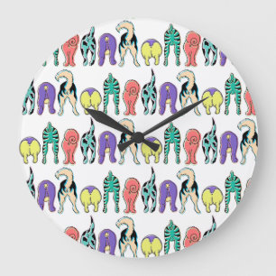 Colourful Dog Butts Pattern Large Clock