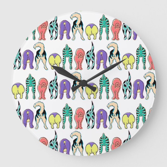 Colourful Dog Butts Pattern Large Clock (Front)