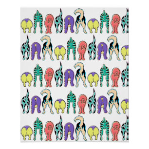 Colourful Dog Butts Pattern Poster