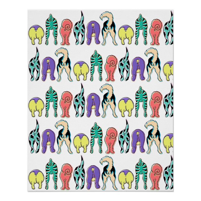 Colourful Dog Butts Pattern Poster (Front)