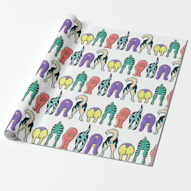 Colourful Dog Butts Pattern Wrapping Paper (Unrolled)