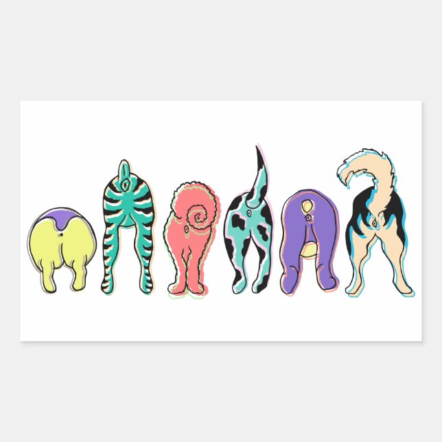 Colourful Dog Butts Rectangular Sticker (Front)