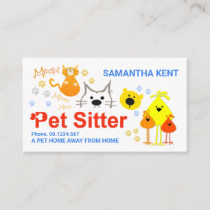 Colourful Dog Cat Bird Pet Care Business Card