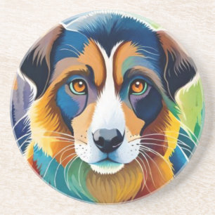 Colourful dog face close up coaster