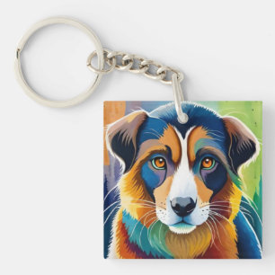 Colourful dog face close up key ring