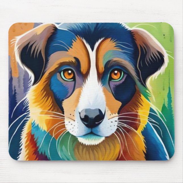 Colourful dog face close up  mouse pad (Front)