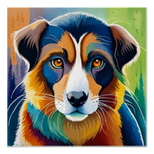 Colourful dog face close up poster
