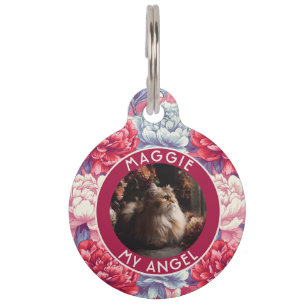 Colourful Dog Gift Peonies Print Pet Tag