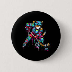 Colourful Dog Hockey Ice Cream Drip Player  6 Cm Round Badge