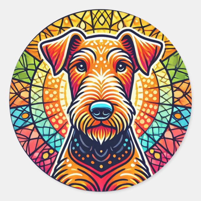 Colourful dog Illustration Classic Round Sticker (Front)