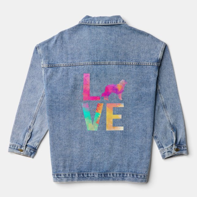 Colourful Dog Mum  Australian Shepherd  Denim Jacket (Back)