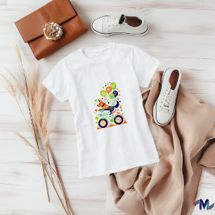 Colourful Dog on Bicycle Art Design T-Shirt
